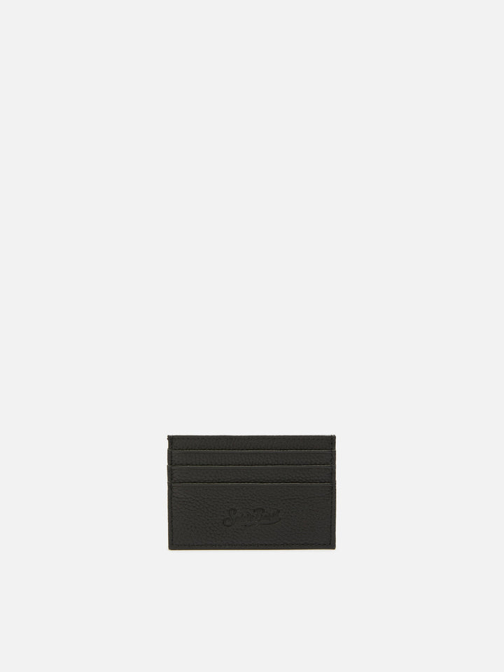 Portacarte Card Holder in pelle martellata nera