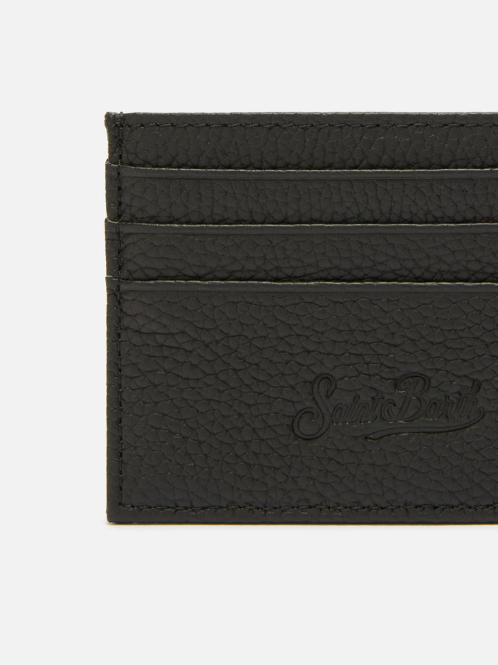 Portacarte Card Holder in pelle martellata nera