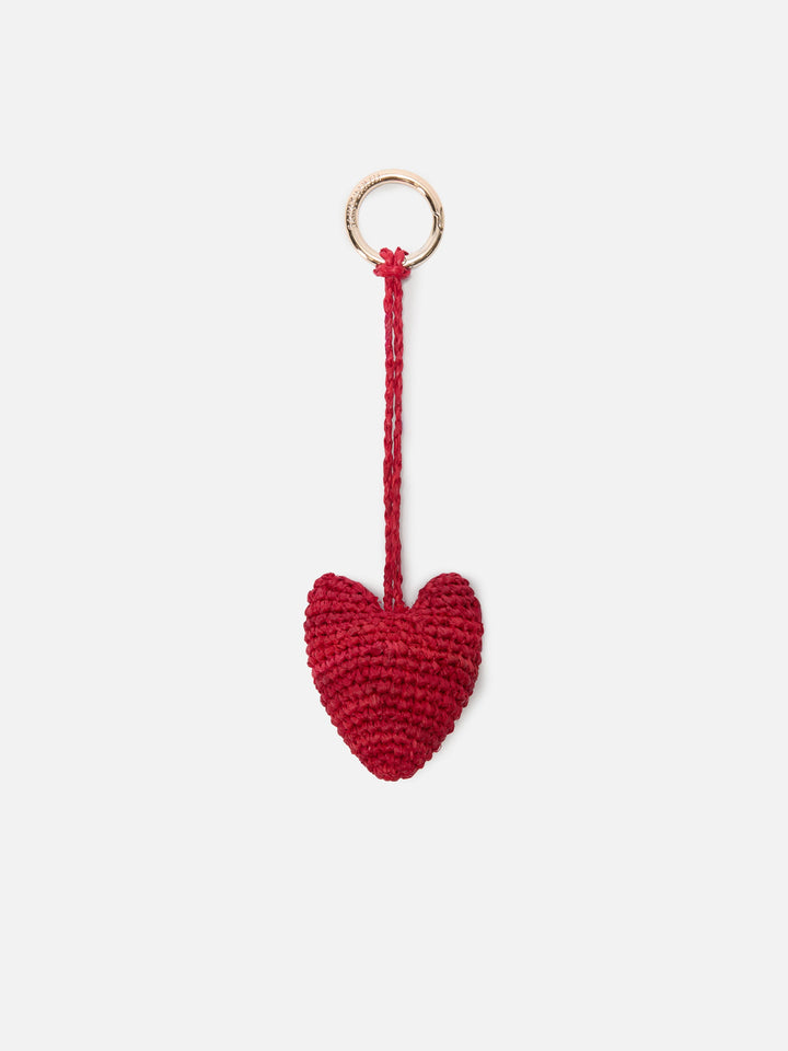 Charm da borsa a forma di cuore in rafia